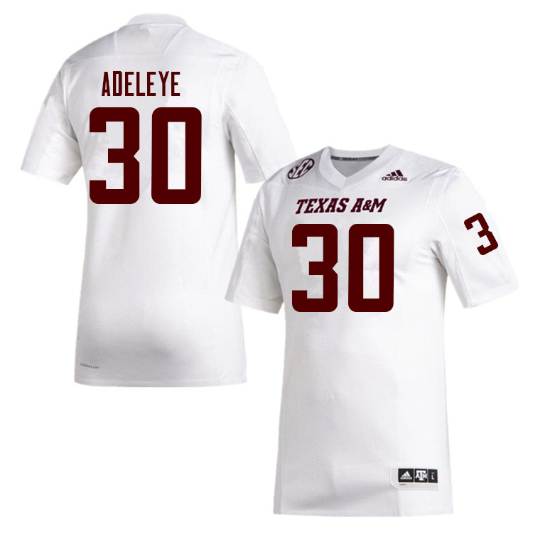 Men #30 Tunmise Adeleye Texas A&M Aggies College Football Jerseys Sale-White - Click Image to Close